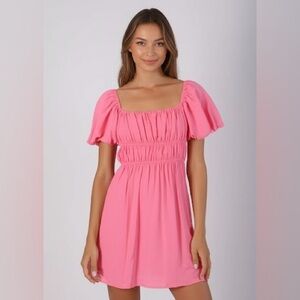 COTTON CANDY Pink Puff Sleeve Mini Dress